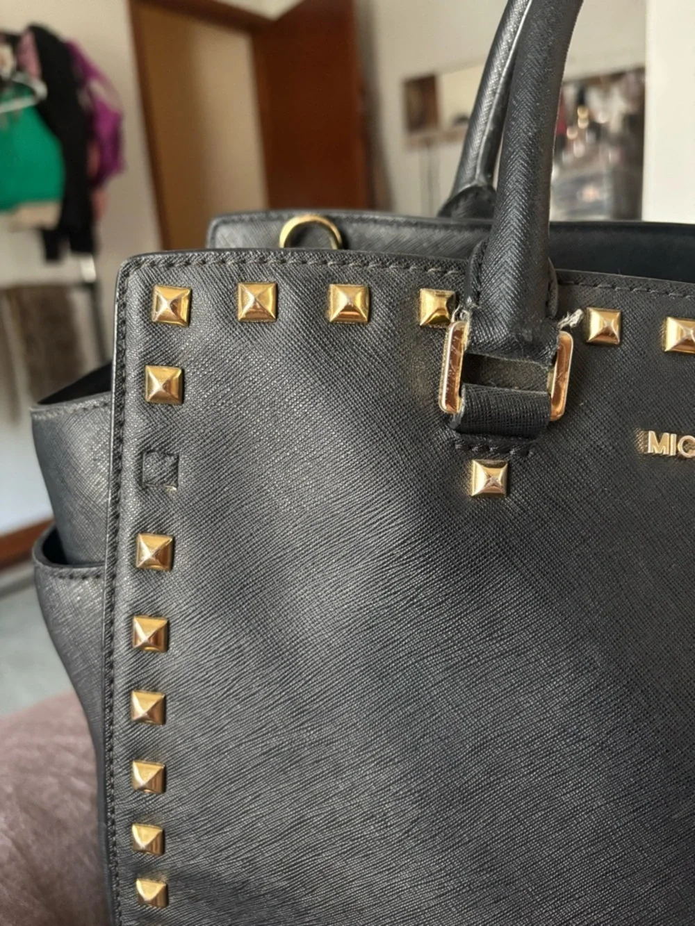 Michael Kors large Selma Black Saffiano Leather Studded Tote